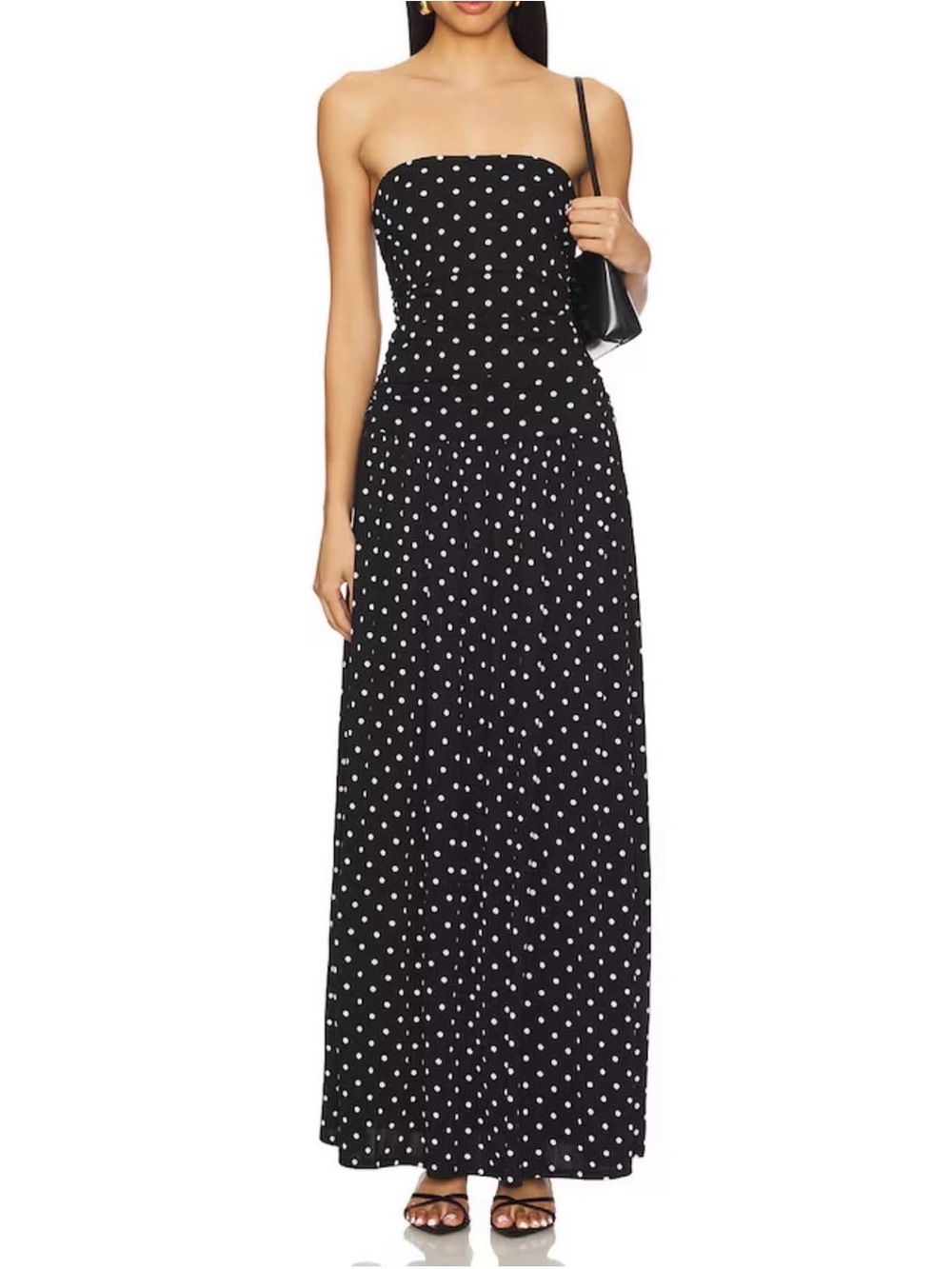 Strapless Black Polka Dot Maxi Dress